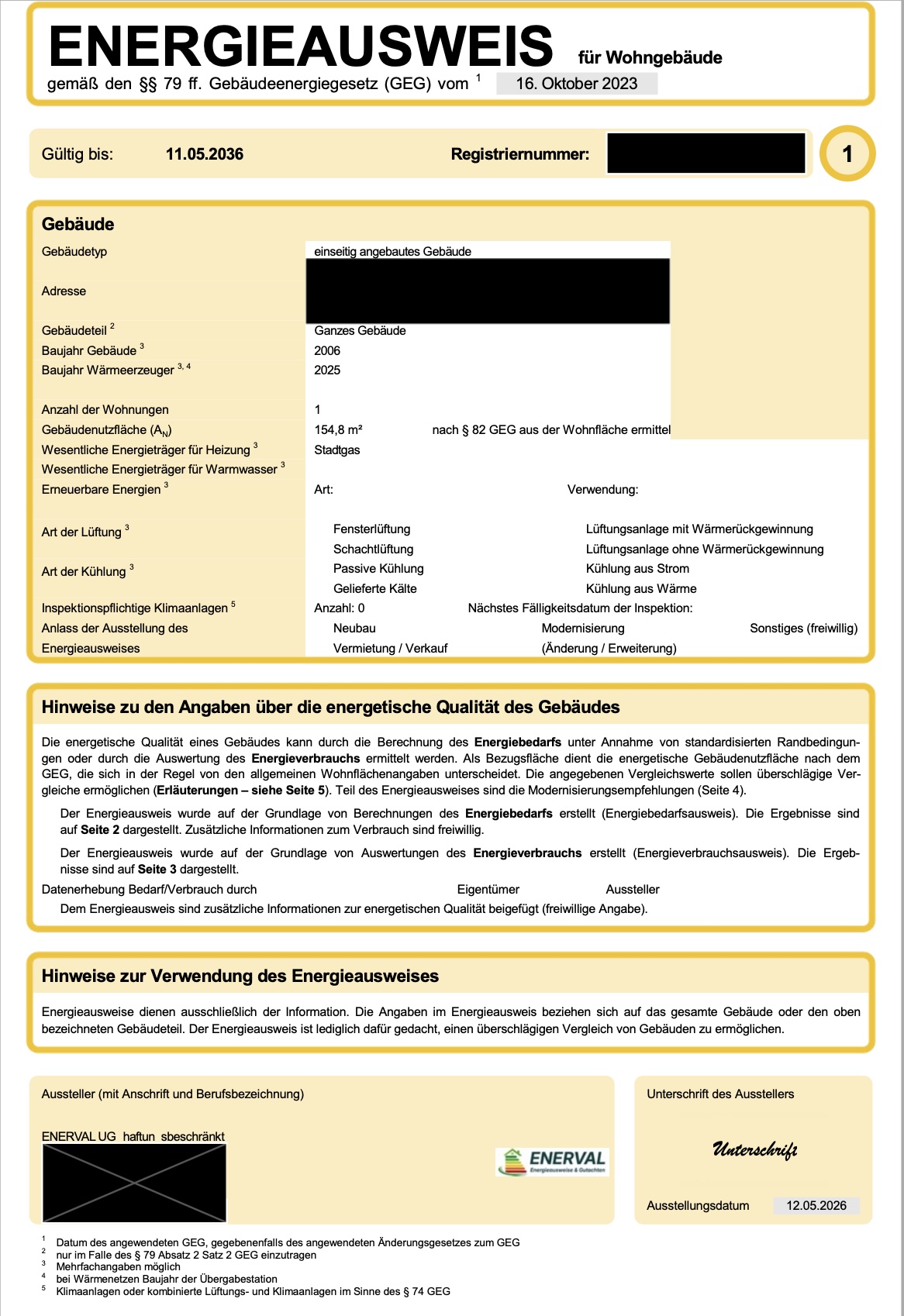 Muster eines Verbrauchsausweises mit Energieverbrauchsskala